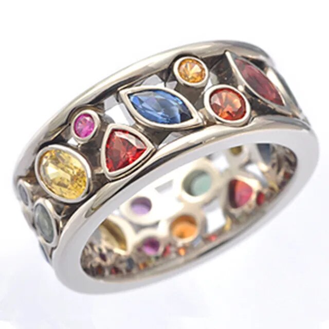 Anel Vintage em Prata com Zircônia Colorida