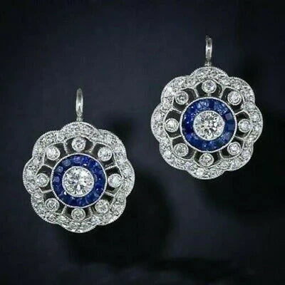 Brincos de zircão azul de estilo vintage