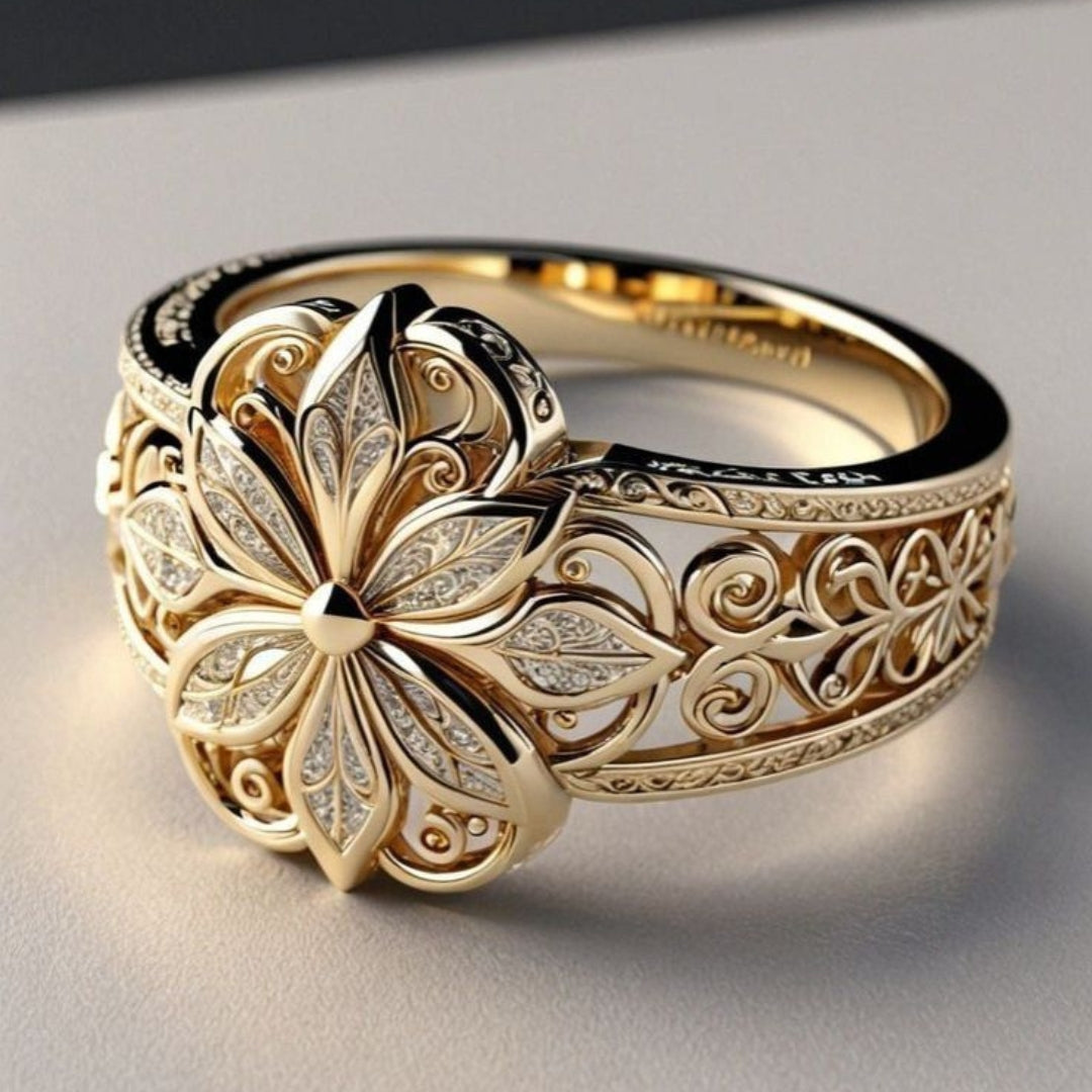 Anel Flor em Zircónio com Ouro Exótico