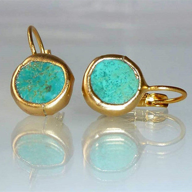 Brincos Vintage em Ouro com Pedra Turquesa