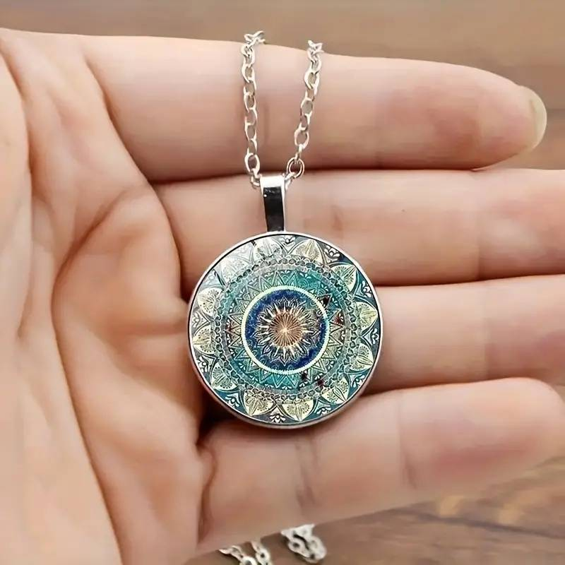 Colar vintage Mandala redondo azul
