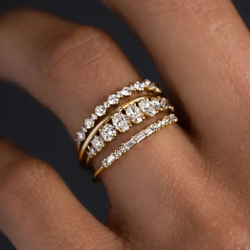Conjunto Elegante de Anéis Vintage em Zircônia