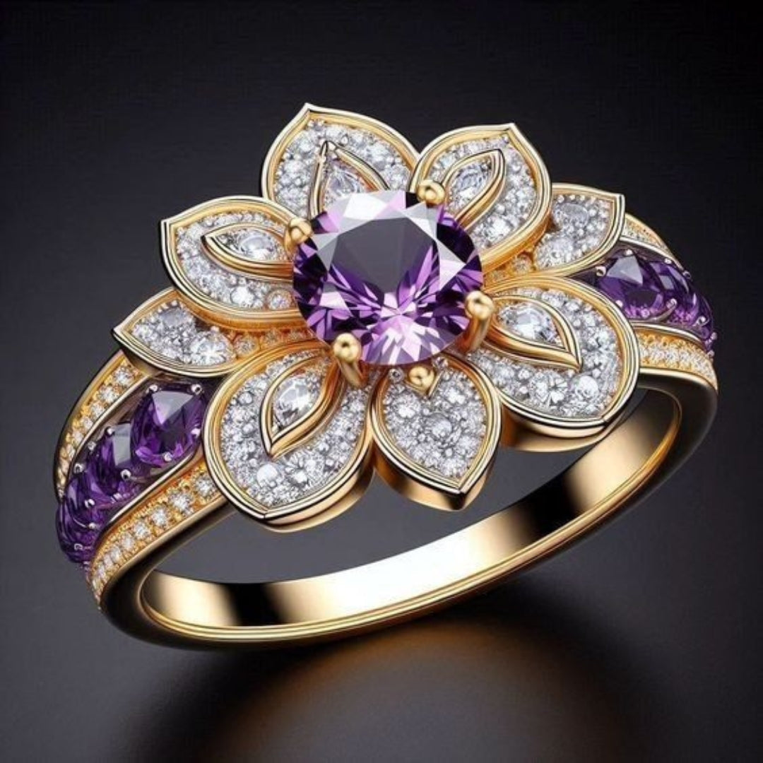 Anel Exótico Fleur Violet Brilhante