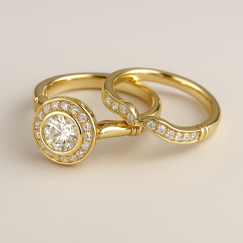 Conjunto de Anéis Vintage em Ouro e Zircão
