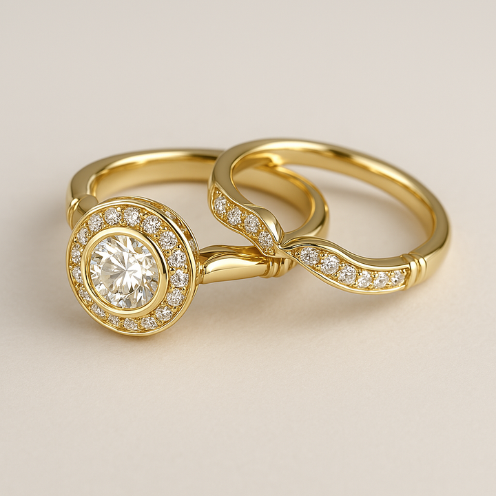 Conjunto de Anéis Vintage em Ouro e Zircão
