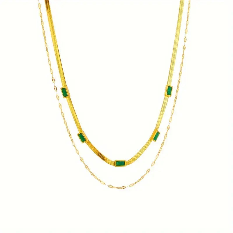 Colar Retro Dupla Camada Sorella Gem | Ouro