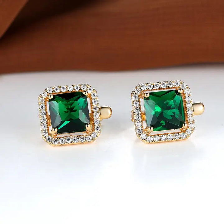 Brincos em zirconia quadrada verde dourada | Ouro