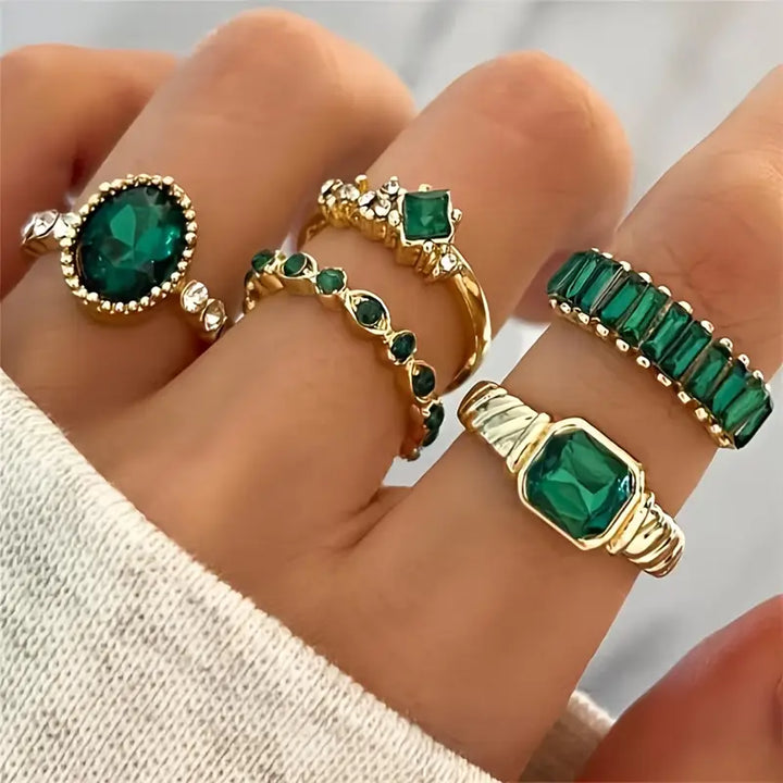 Conjunto de Anéis de Esmeralda Exquisitos Zarina | Ouro