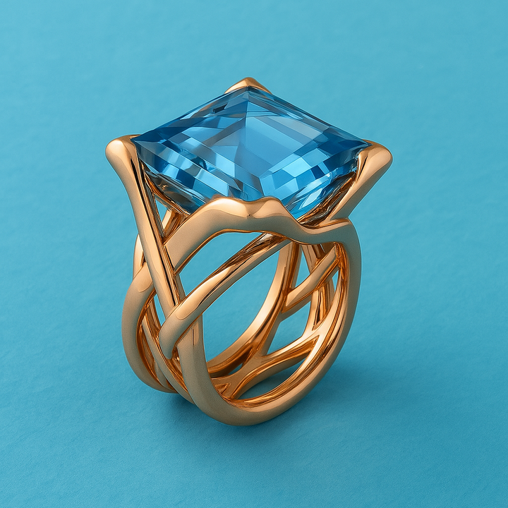 Anel Vintage em Ouro Rosa com Zircónio Azul