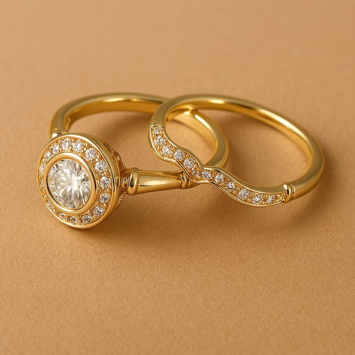 Conjunto de Anéis Vintage em Ouro e Zircão