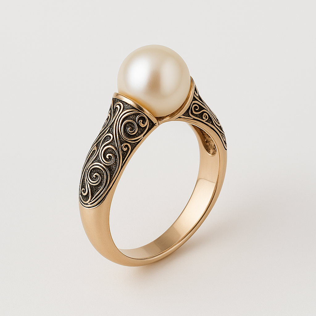 Anel Vintage Dourado em Pérola