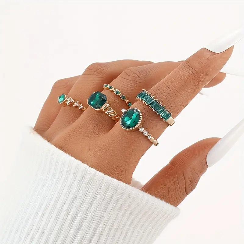 Conjunto de Anéis de Esmeralda Exquisitos Zarina | Ouro