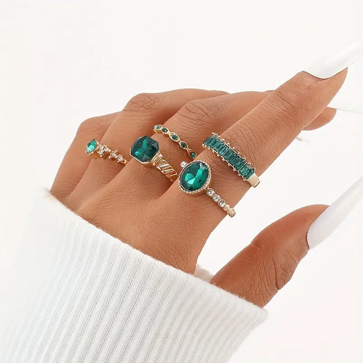 Conjunto de Anéis de Esmeralda Exquisitos Zarina | Ouro