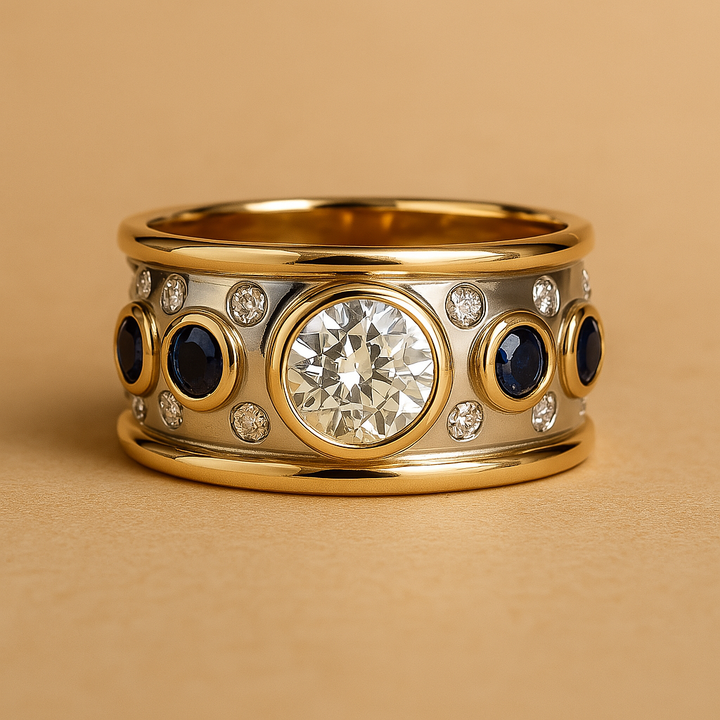 Anel Vintage em Ouro Incrustado de Zircônia