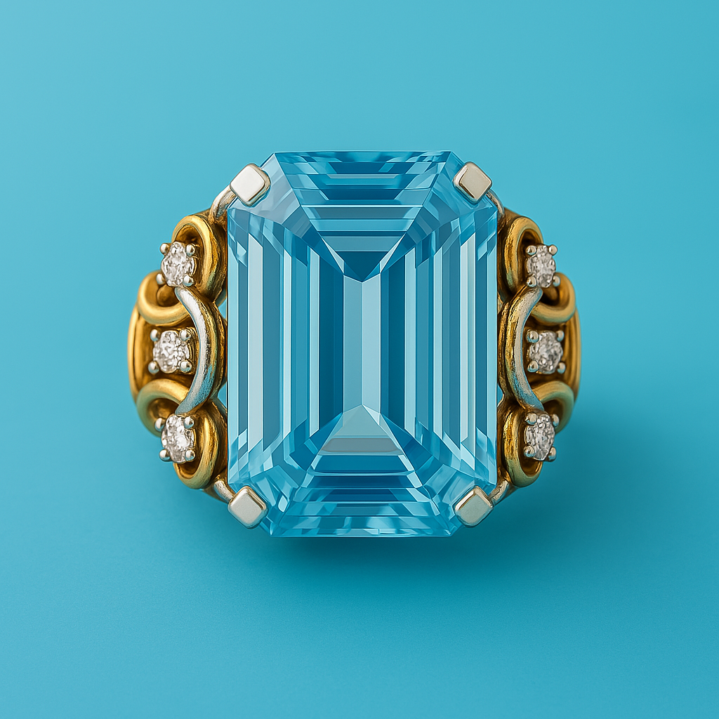 Anel Vintage Sobreposto em Ouro com Zircônia Azul