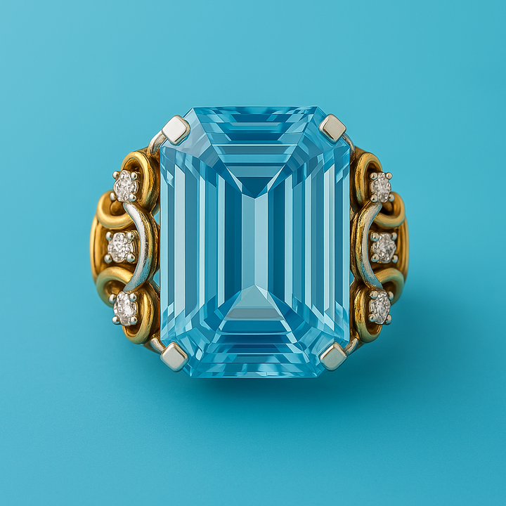 Anel Vintage Sobreposto em Ouro com Zircônia Azul