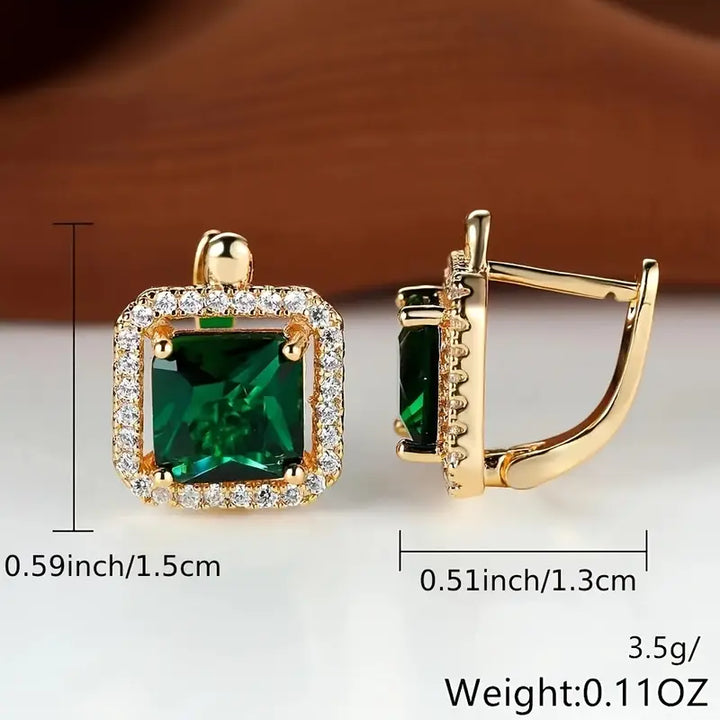 Brincos em zirconia quadrada verde dourada | Ouro