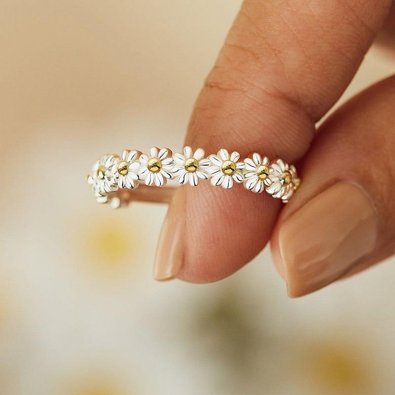 Anel Ajustável em Prata Esmalte à Mão Margarida