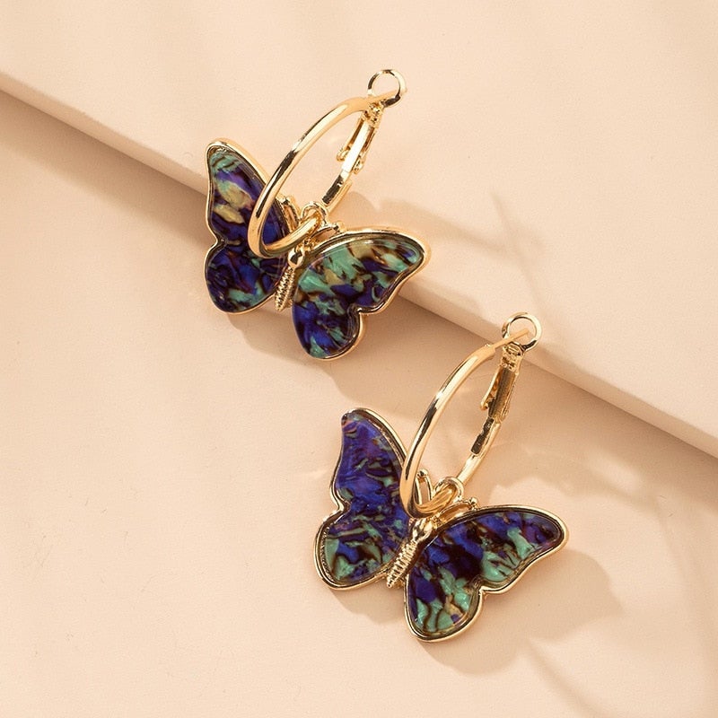 Brincos em forma de borboleta, pintados à mão em cristal esmaltado