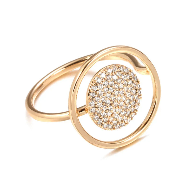 Anel feminino único com revestimento completo em zircónio, ouro rosa 585
