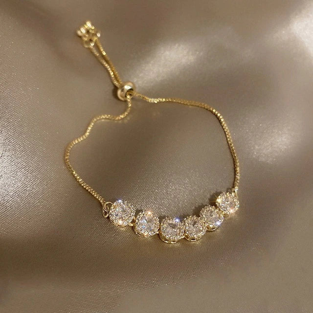 Bracelete de luxo ajustável com zircônia em ouro