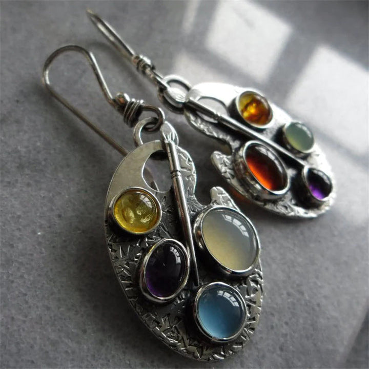 Brincos pendentes em pedra multicolorida