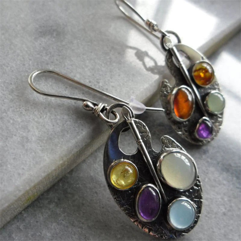Brincos pendentes em pedra multicolorida