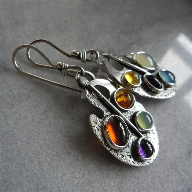 Brincos pendentes em pedra multicolorida