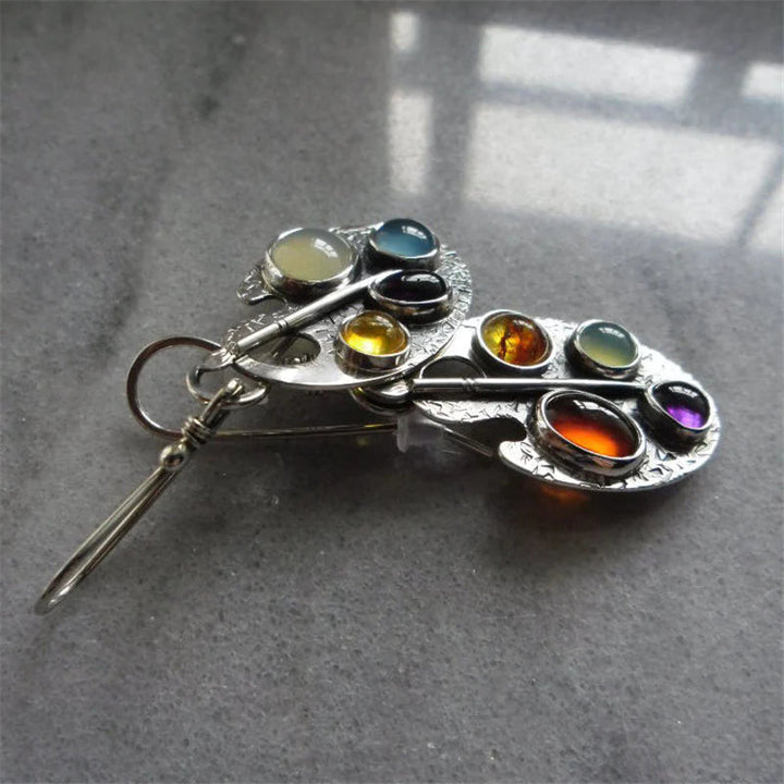 Brincos pendentes em pedra multicolorida