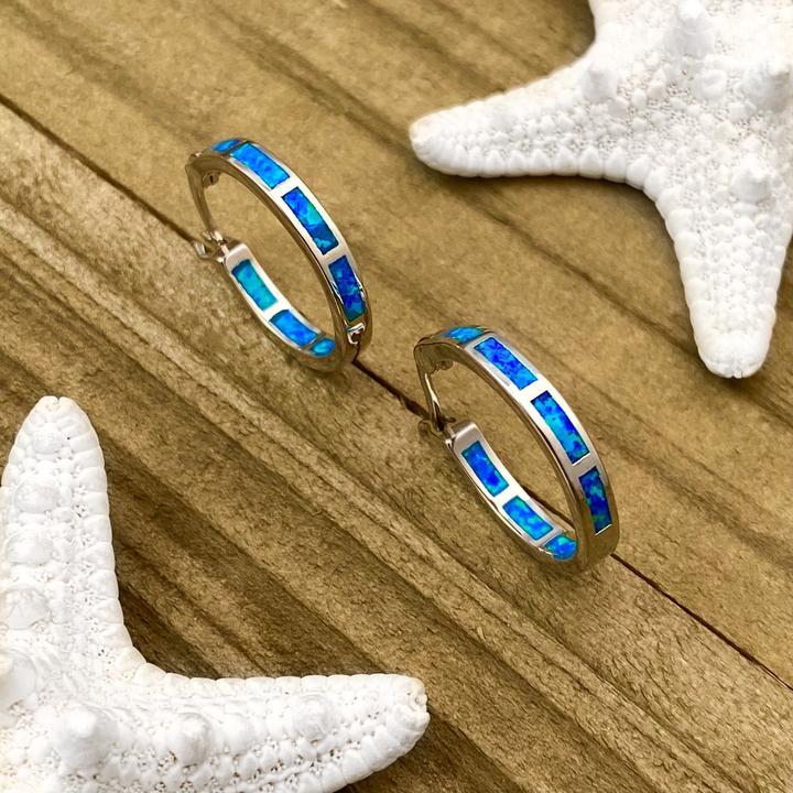Brincos em Prata com Opala Oceânica Azul