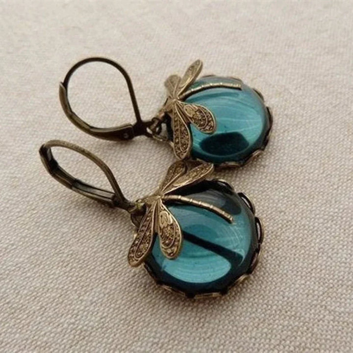 Brincos em Ouro Antigo Libélula Esféricos