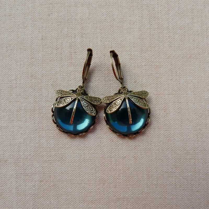 Brincos em Ouro Antigo Libélula Esféricos
