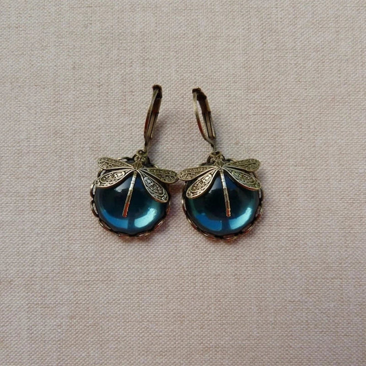 Brincos em Ouro Antigo Libélula Esféricos