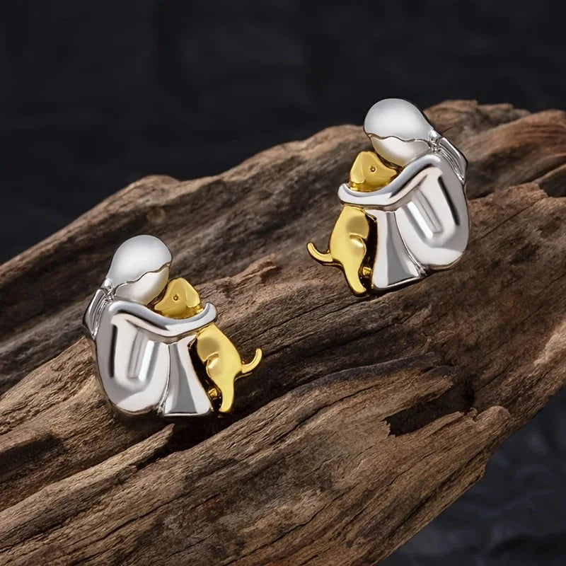 Brincos Hug bicolores em prata e ouro