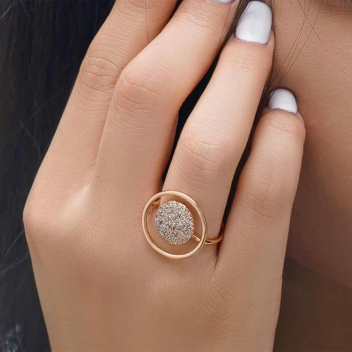 Anel feminino único com revestimento completo em zircónio, ouro rosa 585