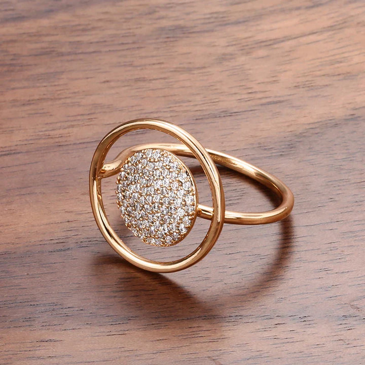 Anel feminino único com revestimento completo em zircónio, ouro rosa 585