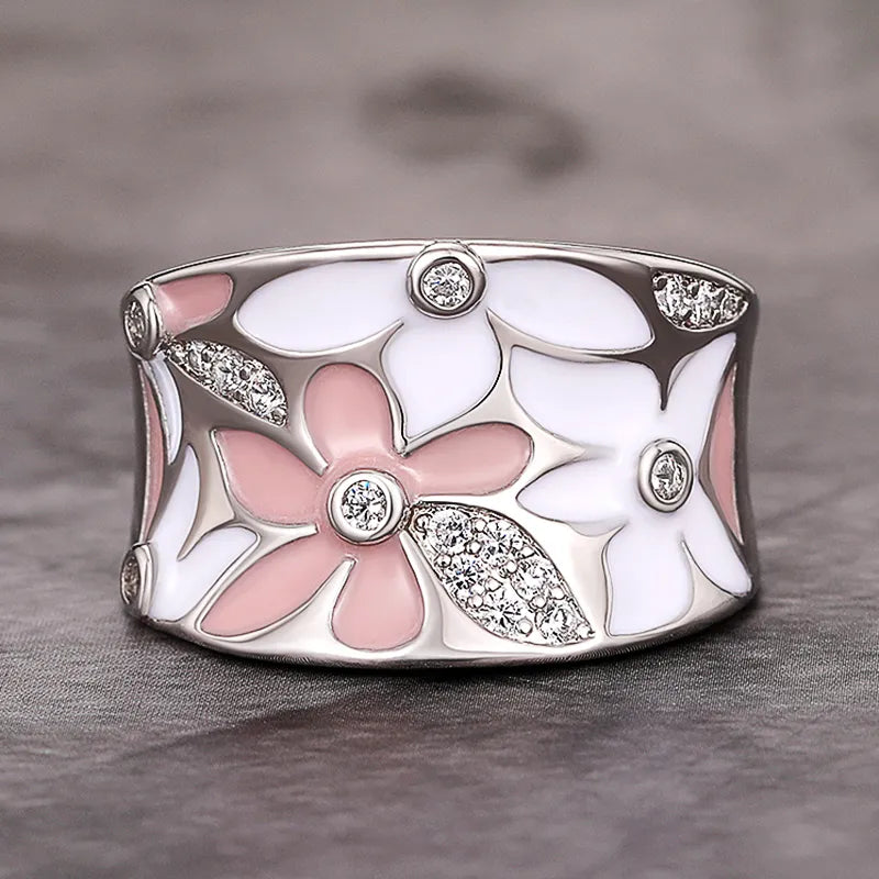 Anel Vintage Emaillado em Zircônia Flor