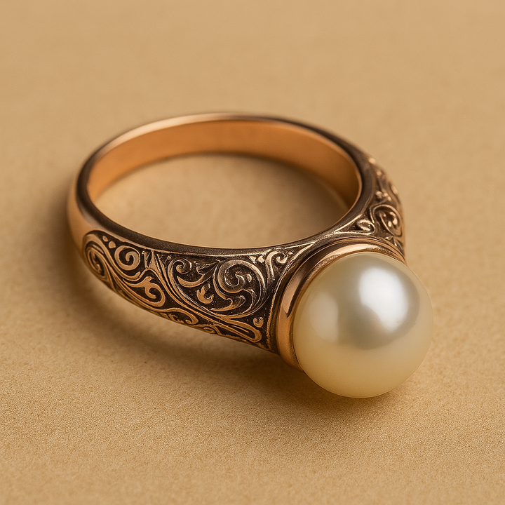 Anel Vintage Dourado em Pérola