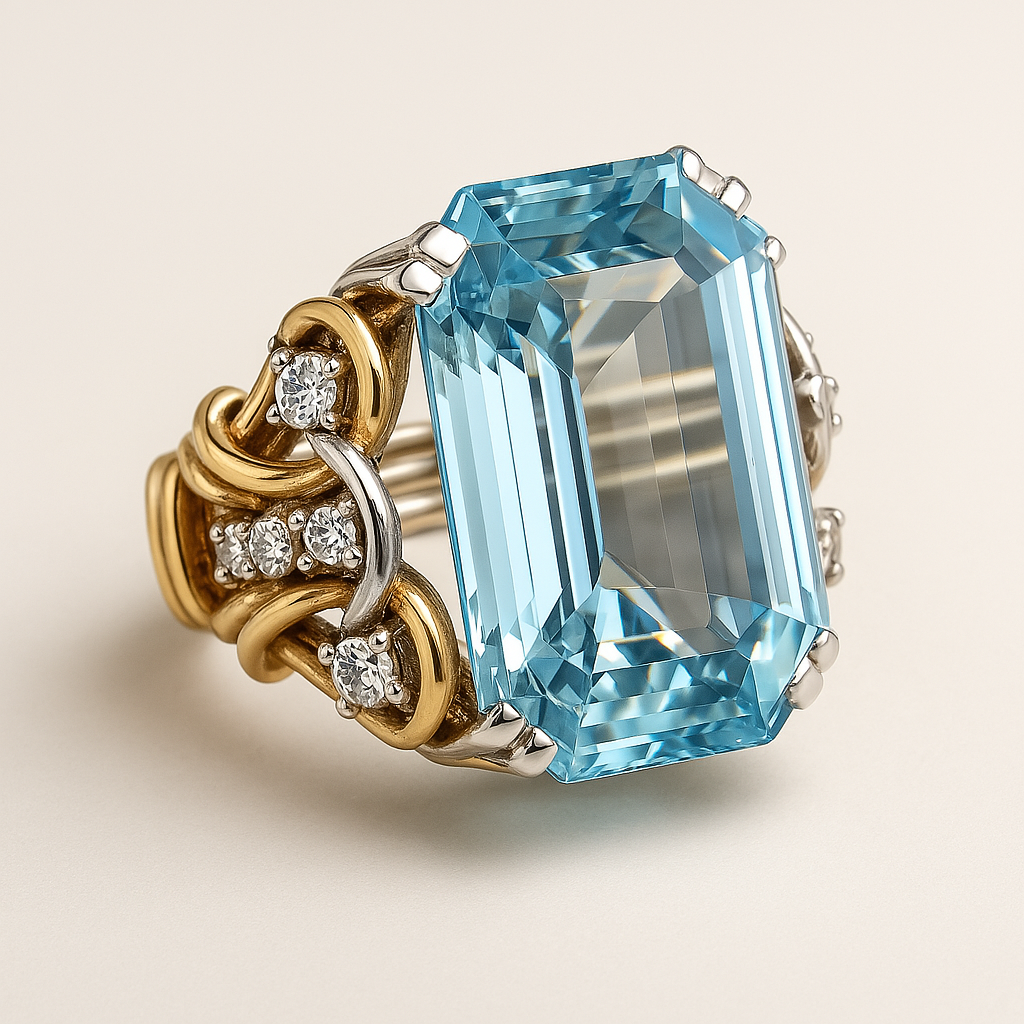 Anel Vintage Sobreposto em Ouro com Zircônia Azul