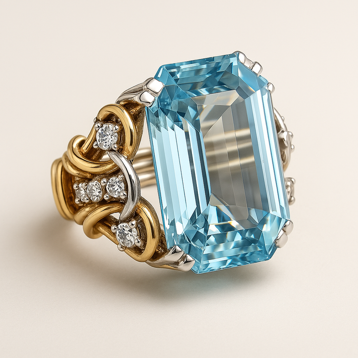 Anel Vintage Sobreposto em Ouro com Zircônia Azul