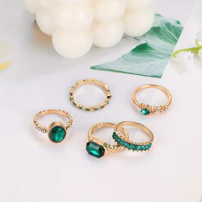 Conjunto de Anéis de Esmeralda Exquisitos Zarina | Ouro