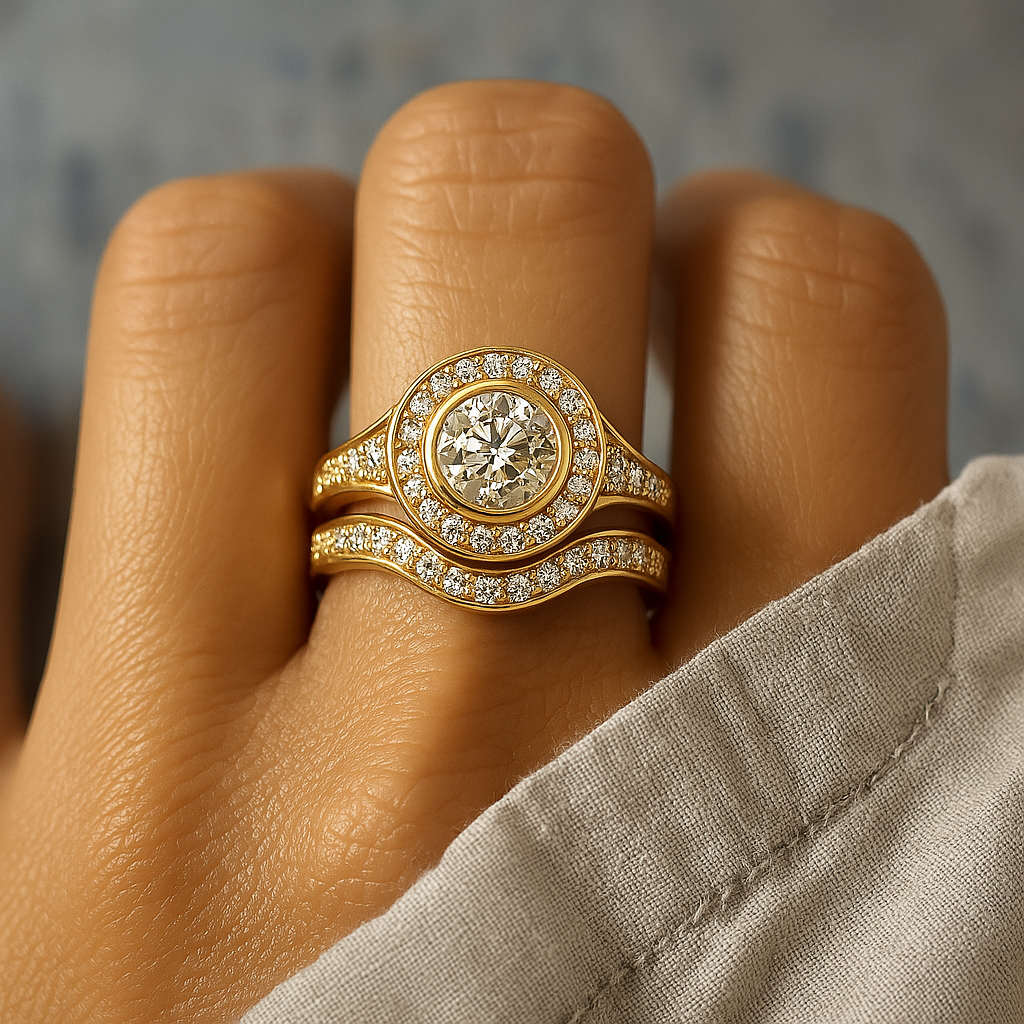 Conjunto de Anéis Vintage em Ouro e Zircão