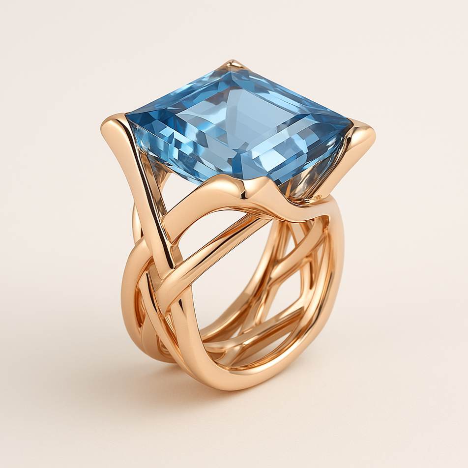 Anel Vintage em Ouro Rosa com Zircónio Azul