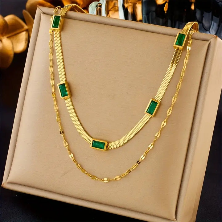 Colar Retro Dupla Camada Sorella Gem | Ouro