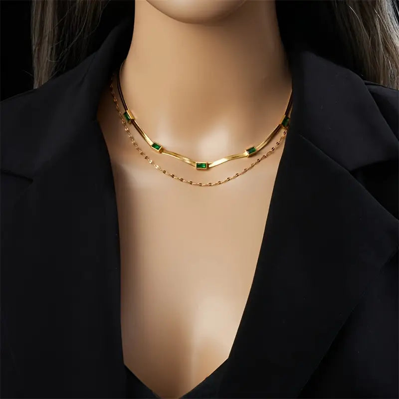 Colar Retro Dupla Camada Sorella Gem | Ouro