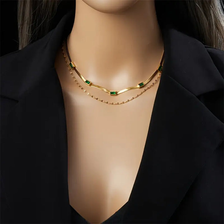 Colar Retro Dupla Camada Sorella Gem | Ouro