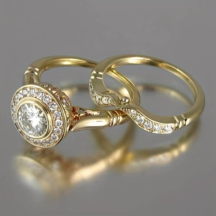 Conjunto de Anéis Vintage em Ouro e Zircão