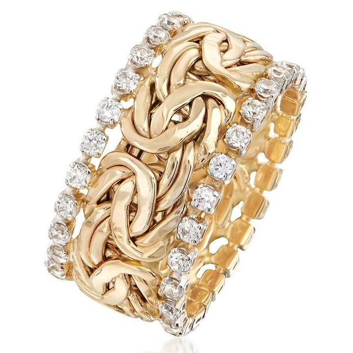 Anel Vintage Dourado em Zircônia Trançada