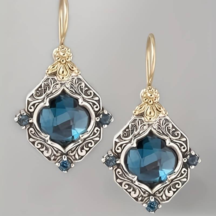 Brincos de cristal azul vintage com ouro e prata