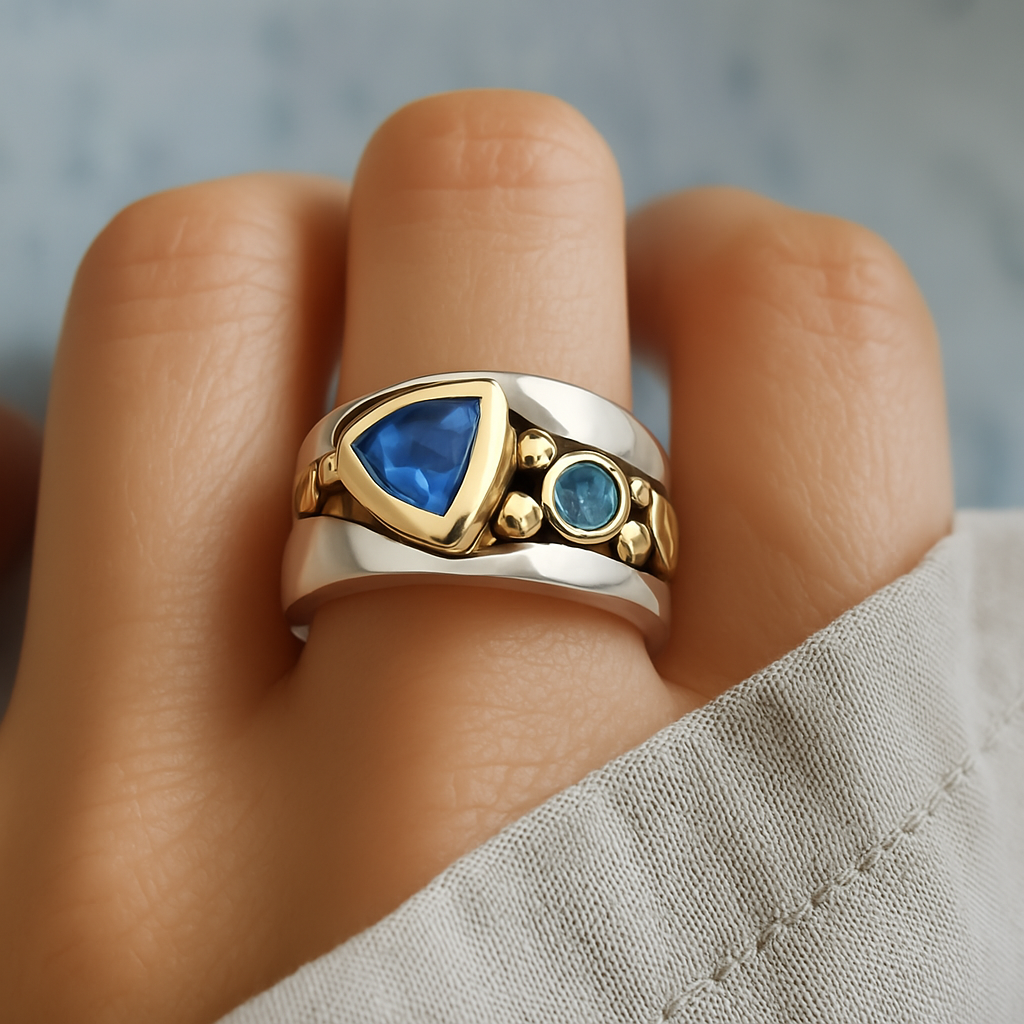 Anel Vintage em Cristal Azul